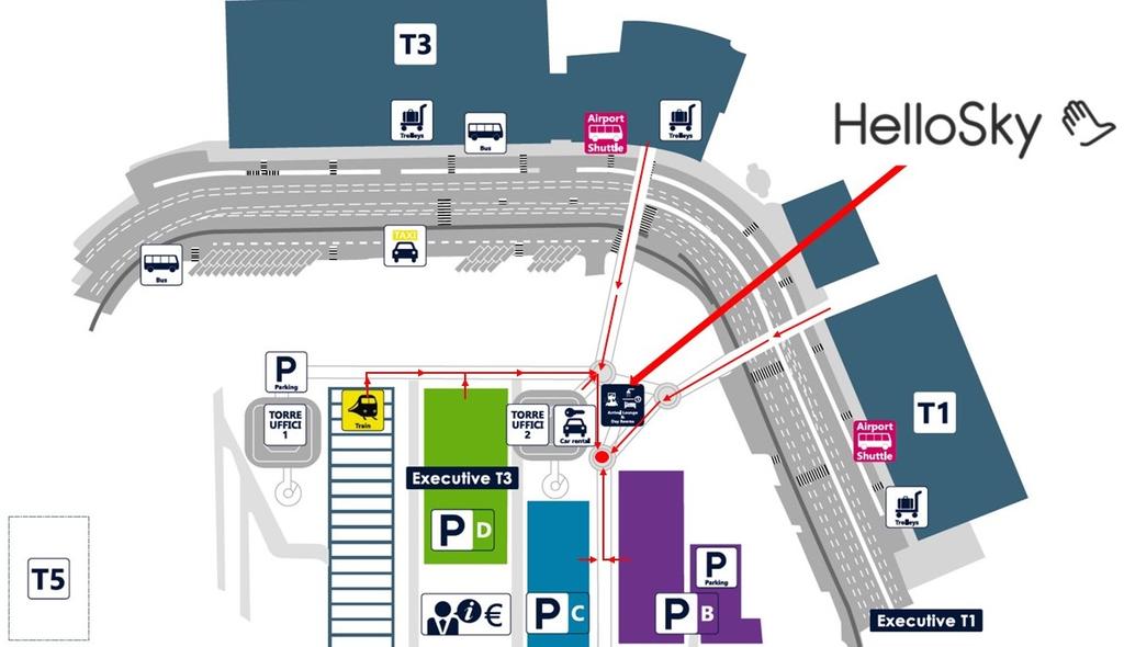 Схема расположения гостиницы HelloSky Hotel в аэропорту Фьюмичино